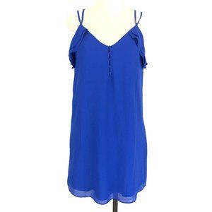 NAKED ZEBRA Blue Mini Dress NWOT Women's Size Small Sleeveless Ruffle Tie Back